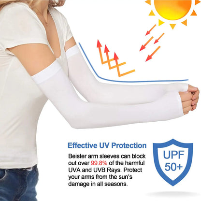 1Pair UV Protection Cooling Arm Sleeves,Women Men Summer Outdoor Sunblock Arm Cover with Thumb Hole