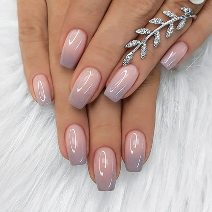 24Pcs Gradient White Fake Nail Short Square Ballet Simple False Nails Press on Wearable Nude Nails Art Full Cover Manicure Tips