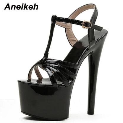 Aneikeh Platform Heigh Gladiator Women Sandals Summer Narrow Band T-Tied Shoes High Buckle Strap Thin Heels Sandalias Mujer 2025