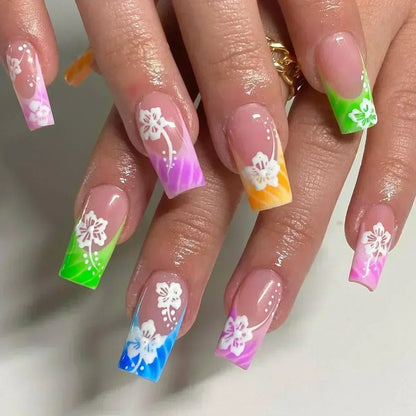 24Pcs French Tip  Press on Nails Short Coffin False Nails Simple Wearable Fake Nails Frosted Full Cover Press on Nail Tips Art