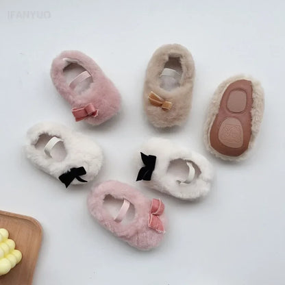 Autumn Winter Baby Dress Shoes Cute Ballet Style Todllers Walking Shoe Warm Cotton Korean Style Hairy Princess Shoes 0-18Months