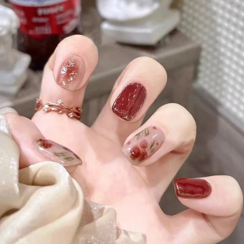 24Pcs Wearable French Fake Nails with Glue Simple Square False Nail Pink Short Detachable Press on Nail Tips Nude Manicure