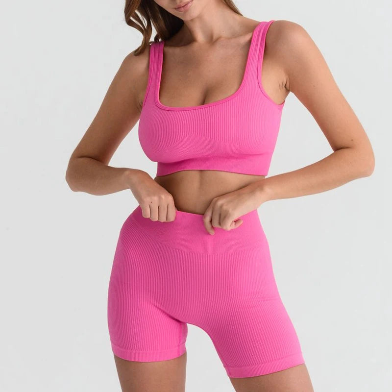 Seamless Ribbed Yoga Outfits 2 Piece Set