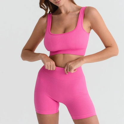 Seamless Ribbed Yoga Outfits 2 Piece Set