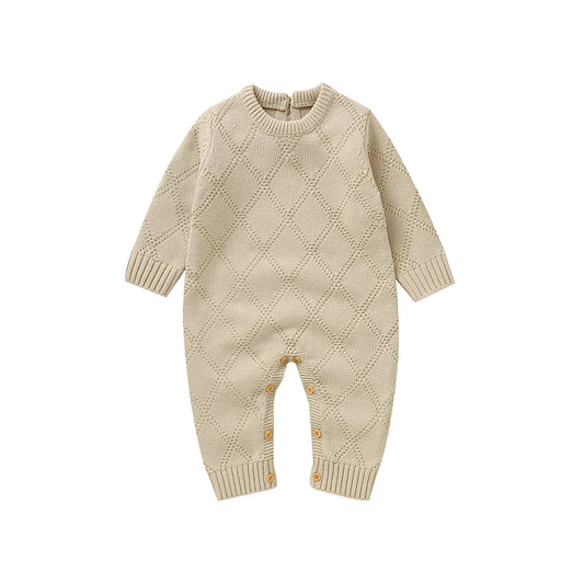 Solid Color Diamond Knitted Acrylic Long Sleeve 1-18 Months Newborn Baby Boys & Girls Spring & Autumn Rompers Jumpsuit Bodysuit