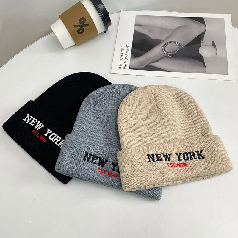 1pc Unisex Knit Beanie Hat With "NEW YORK" Embroidery Graphic, Warm Outdoor Streetwear Casual Winter Hat