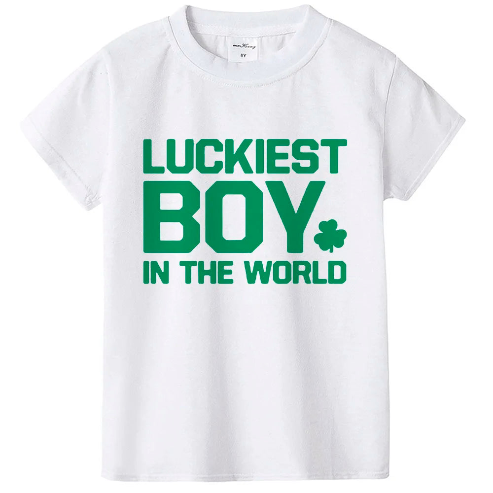 Happy St Patricks Day Kids Party Tshirt Luckiest Boys Girls Kids White T-shirt First St Patricks Outfit Clothes Fashion Tops Tee