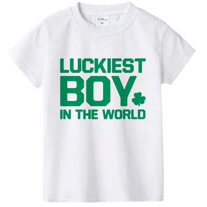 Happy St Patricks Day Kids Party Tshirt Luckiest Boys Girls Kids White T-shirt First St Patricks Outfit Clothes Fashion Tops Tee