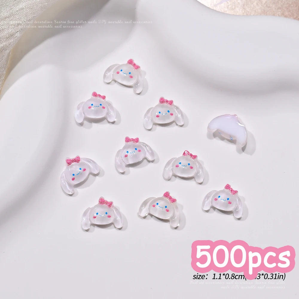 500pcs Cute Sanrio Nail Art Charms 3D Pink Bow Hello Kitty Cinnamoroll Nail Decoration
