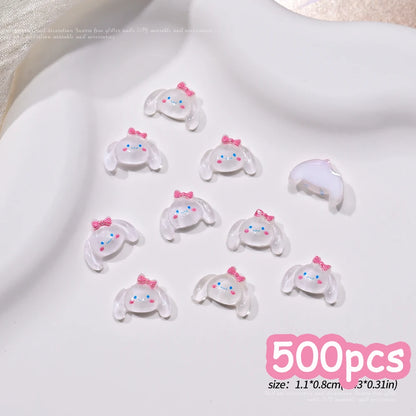 500pcs Cute Sanrio Nail Art Charms 3D Pink Bow Hello Kitty Cinnamoroll Nail Decoration