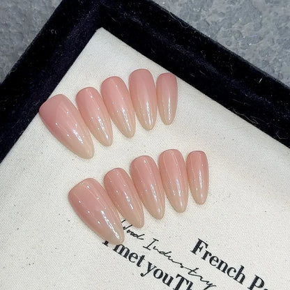 10Pcs Handmade Almond Press on Nails Medium Moonlight Pink Nail