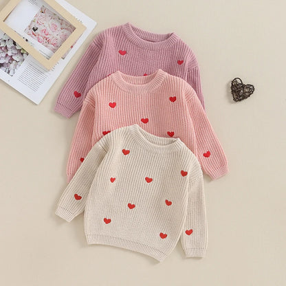 Lioraitiin 0-18M Baby Girl Knit Sweater Love Heart Embroidery Sweatshirt Pullover Tops Infant Valentine's Day Clothes
