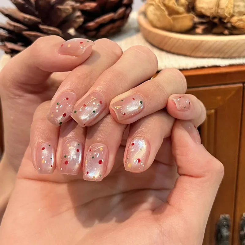 24PCS False Nails Square Short Press On Tools Tips For Display Set Cute Nail Girls Design Art Manicure Jelly With Aesthetic Kit