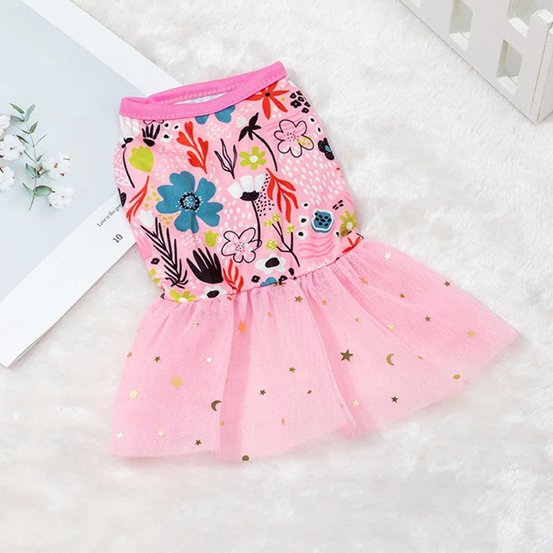 Lace Puppy Skirt Dog Dress Pet Apparel Mesh Fashion Printing Skirt Spring Summer Thin Pet Clothes Sweet Cute Princess Dress