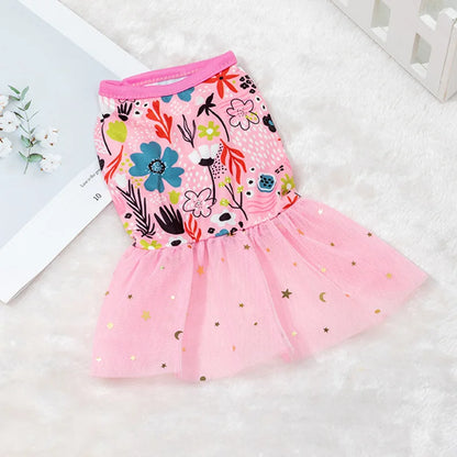 Lace Puppy Skirt Dog Dress Pet Apparel Mesh Fashion Printing Skirt Spring Summer Thin Pet Clothes Sweet Cute Princess Dress