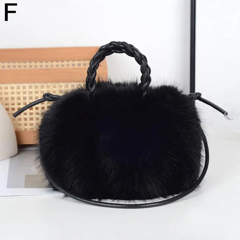 Cute Pumpkin Bag Faux Fur Tote Bag Women's Bucket Plush Luxury Design Ladies Handbags Soft Winter Sweet Girl Handbag