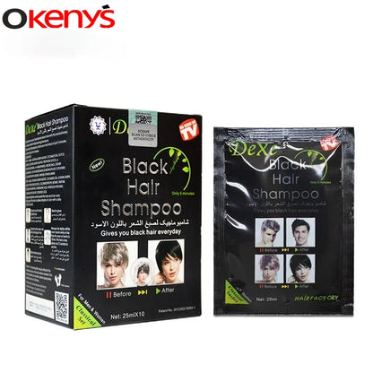 10pcs/lot Dexe Black Hair Dye Shampoo Only 5 Minutes Grey Hair Removal Dye Coloring Cream Building Fibers Hair Care