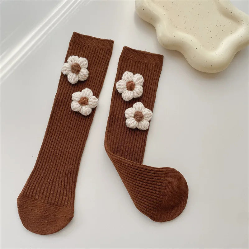 Kids Girls Socks Cotton Flower Knee High Children's Socks For Girls Winter Warm Knitted Baby Stocking Age for 0-7Years
