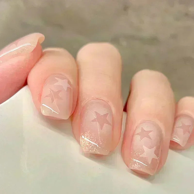 24pcs Detachable Short Press on Nails Y2k rhinestone False Nails with Glue Ballet Sweet Cool Girls Artificial False Nails Tips