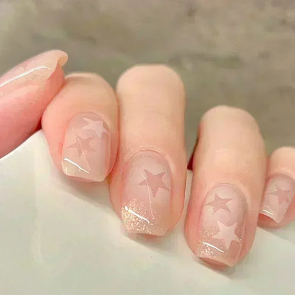 24pcs Detachable Short Press on Nails Y2k rhinestone False Nails with Glue Ballet Sweet Cool Girls Artificial False Nails Tips