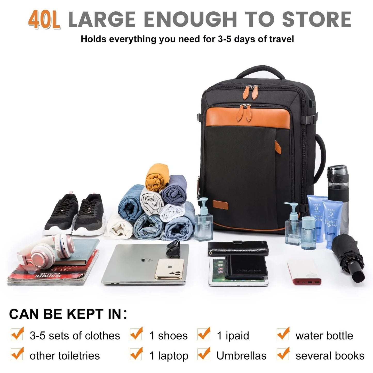 Large Capacity Travel Expandable Large Suitcase Backpacks With 4 Packing Cubes Water Resistant Luggage Daypack Backpack Mochila