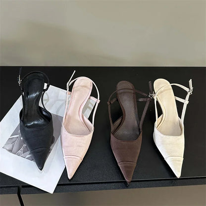 High Quality Satin Buckle Strap Women Pumps Sandals Fashion Shallow