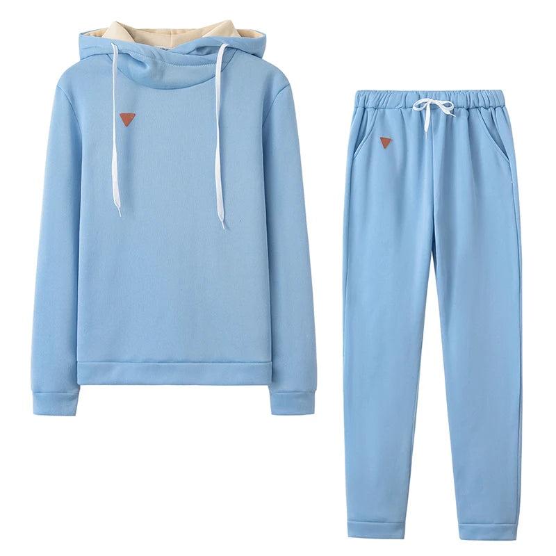 Autumn Winter 2 Piece Set Tracksuit Women Sportwear Fleece Hoodies Pullover Sweatshirts Baggy Trousers Jogger Pants Warm Outfits