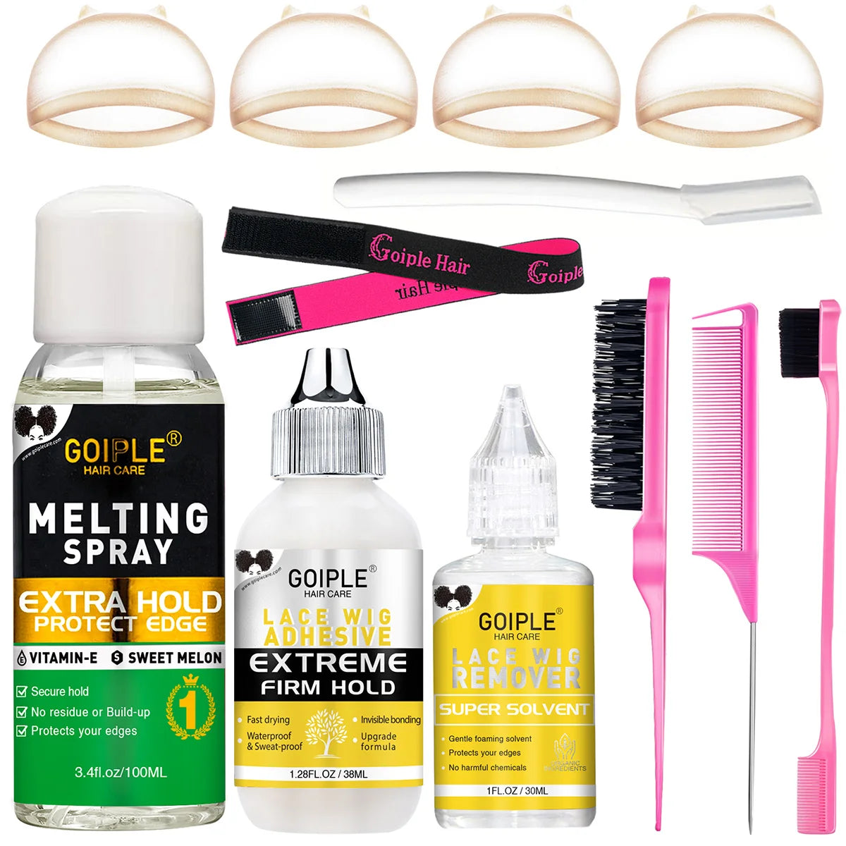 GOIPLE Wig Installation Kit Melting Spray Glueless Adhesive Extra Hold Waterproof Lace Front Wig Glue Remover Styling Wax Stick