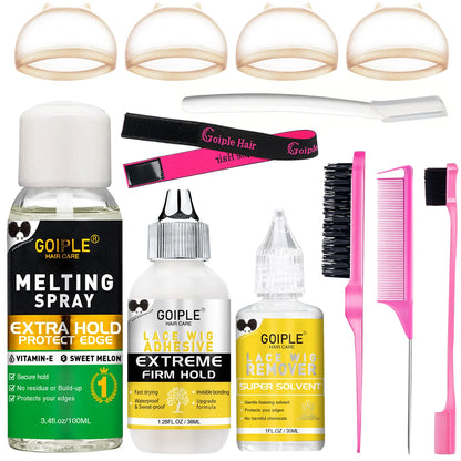 GOIPLE Wig Installation Kit Melting Spray Glueless Adhesive Extra Hold Waterproof Lace Front Wig Glue Remover Styling Wax Stick