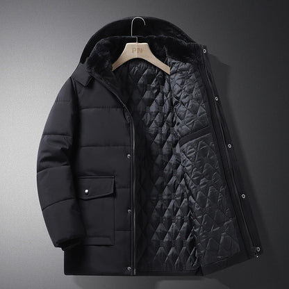 YJKVUR 2024 Winter New Jacket Men Mid-Length Thick Warm Waterproof Hooded Parka Windbreaker Military Fleece Plus Size Coat