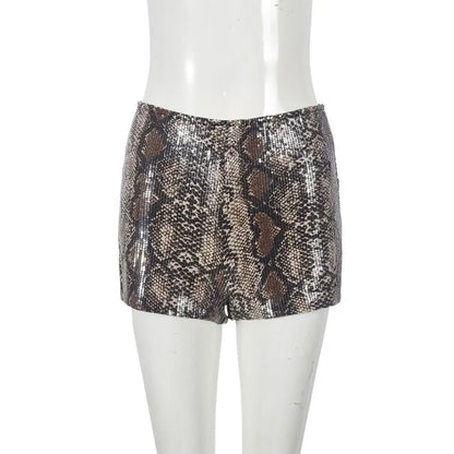Women Sequined Leopard Print Sexy High Waist Leggings Shorts