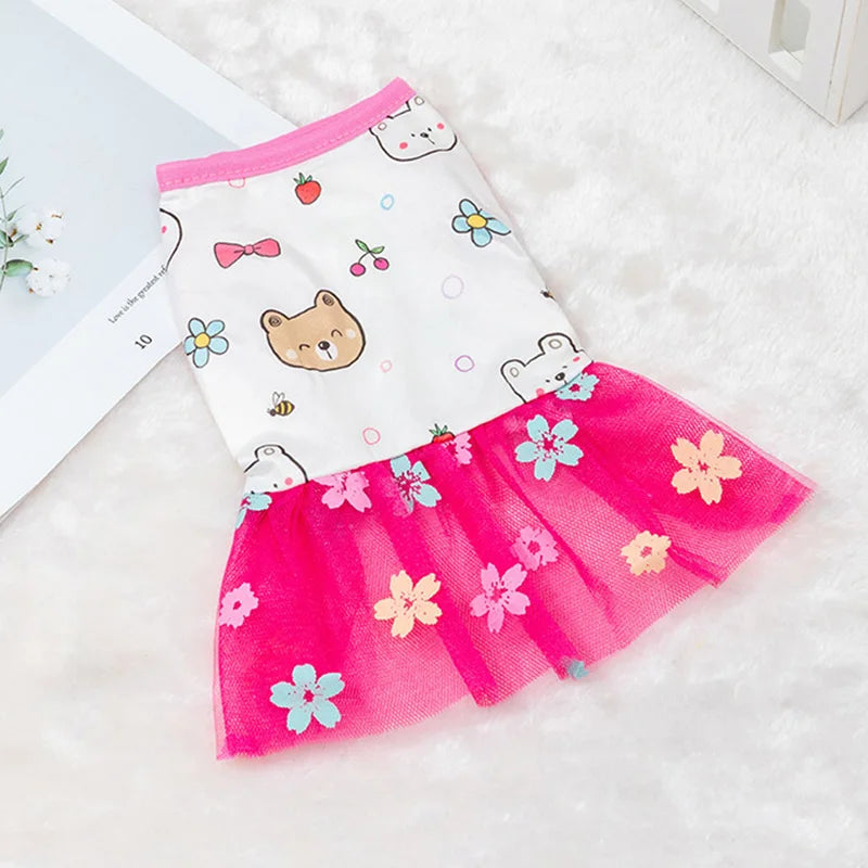 Lace Puppy Skirt Dog Dress Pet Apparel Mesh Fashion Printing Skirt Spring Summer Thin Pet Clothes Sweet Cute Princess Dress