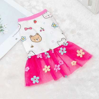 Lace Puppy Skirt Dog Dress Pet Apparel Mesh Fashion Printing Skirt Spring Summer Thin Pet Clothes Sweet Cute Princess Dress