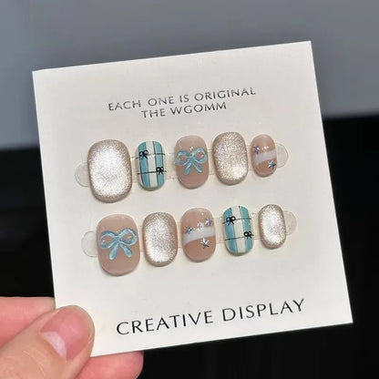 10Pcs Pink Handmade Press on Nails Short Blush Artificial False Nail Tips