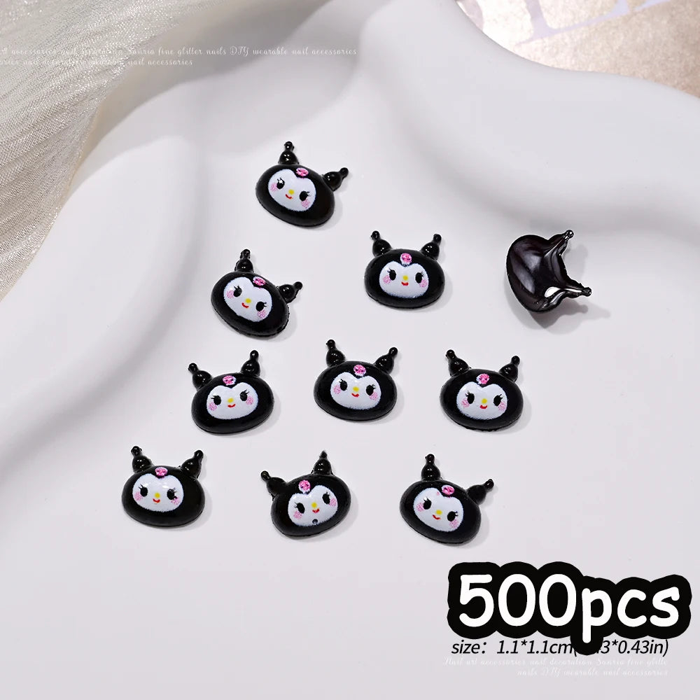 500pcs Cute Sanrio Nail Art Charms 3D Pink Bow Hello Kitty Cinnamoroll Nail Decoration