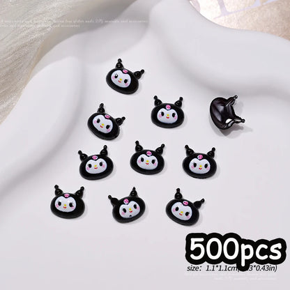 500pcs Cute Sanrio Nail Art Charms 3D Pink Bow Hello Kitty Cinnamoroll Nail Decoration
