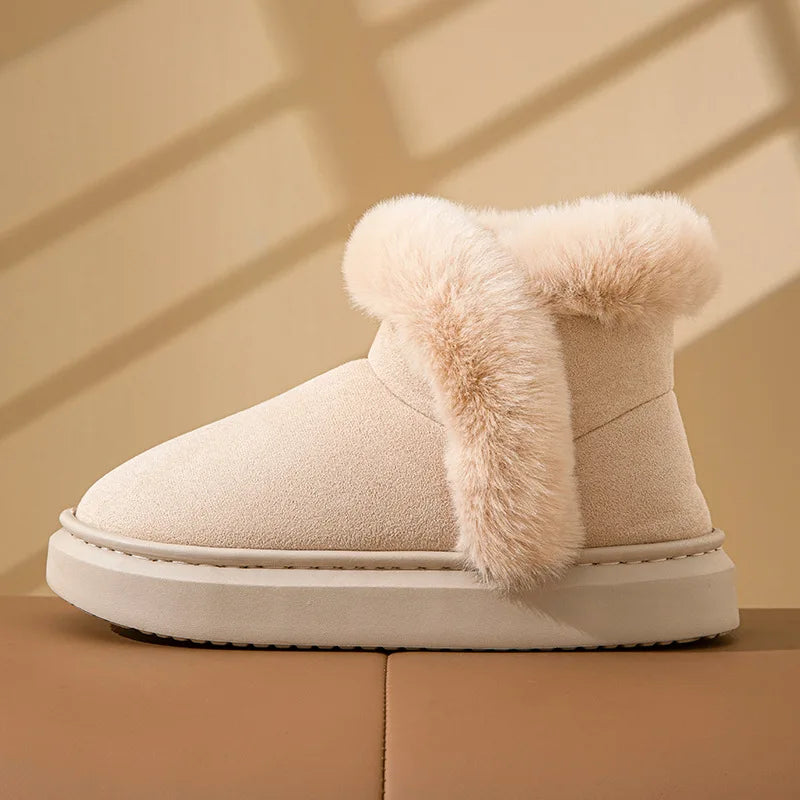 Litfun Women Winter Furry Snow Boots Outdoor Warm Fuzzy Lined Cotton Boots Non-slip Comfort House Cotton Shoes Soft Plush Shoes