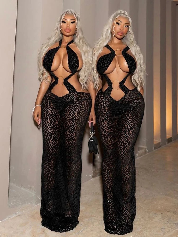 Weird Puss Sexy See Through Hollow Cross Backless Dress