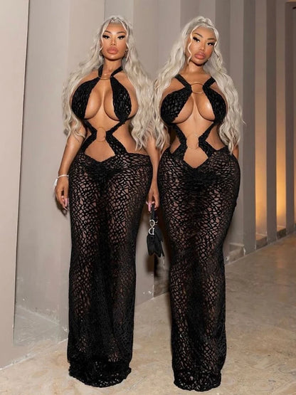 Weird Puss Sexy See Through Hollow Cross Backless Dress