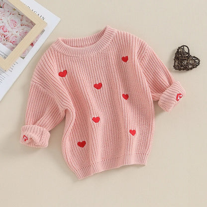 Lioraitiin 0-18M Baby Girl Knit Sweater Love Heart Embroidery Sweatshirt Pullover Tops Infant Valentine's Day Clothes
