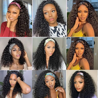 Headband Wig Human Hair Kinky Curly Full Machine Made Brazilian Remy Bob Glueless Human Hair Wigs For Women Natural Color