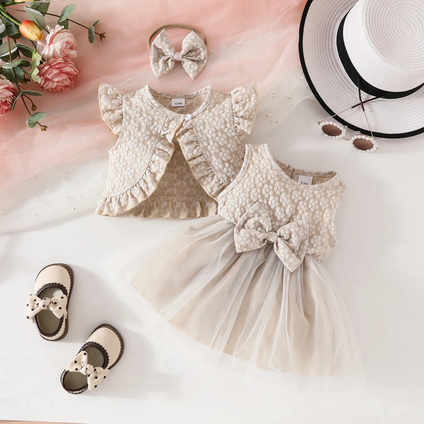 Baby Dresses Birthday Party Costume Pink Jacquard Cardigan Coat and Lace Butterfly Dress For Girls Newborns Infants Clothes