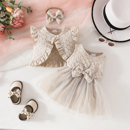 Baby Dresses Birthday Party Costume Pink Jacquard Cardigan Coat and Lace Butterfly Dress For Girls Newborns Infants Clothes