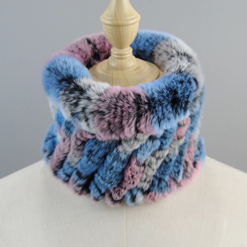 Good Elastic Rex Rabbit Fur Ring Scarves Winter Warm Women Genuine Rex Rabbit Fur Scarf Knitted Real Natural Fur Wraps Headbands