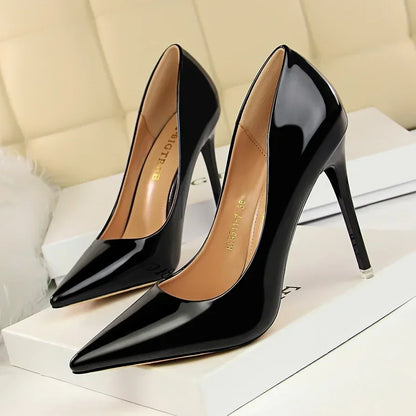 Fashion Spring Autumn Women High Heels Slip On Patent Leather 7.5CM Thin Heels Mature Women Modern Middle Heels Dress Shoes
