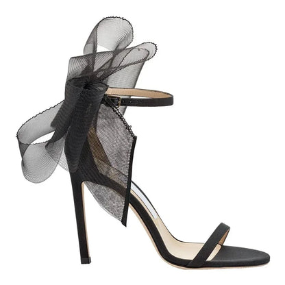 2025 new wedding high heels lace bow asymmetrical design big brand women's shoes comfortable sexy black high heels