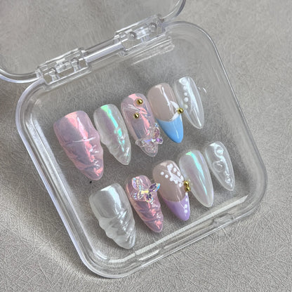 10pcs Handmade Press on Nails 3D Colorful Aurora Butterfly Design