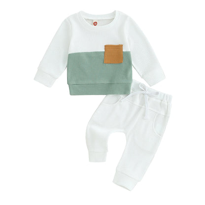 Pudcoco Infant Baby Boys Pants Set, Long Sleeve Crew Neck Contrast Color Sweatshirt Elastic Waist Sweatpants Infant Clothes 0-3T