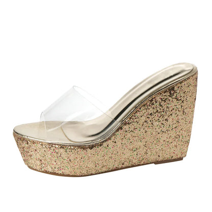 2025 PVC Transparent Platform Wedges Slippers Women Street Style High Heels Shoes