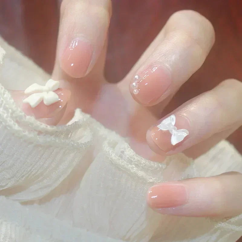 24pcs Detachable Short Press on Nails Y2k rhinestone False Nails with Glue Ballet Sweet Cool Girls Artificial False Nails Tips